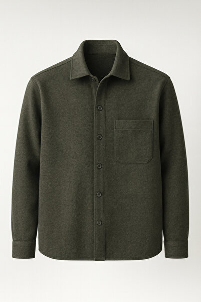 Valiberta Frankel Cashmere Fabric Single Pocket Relaxed Fit Men's Shirt - Khaki