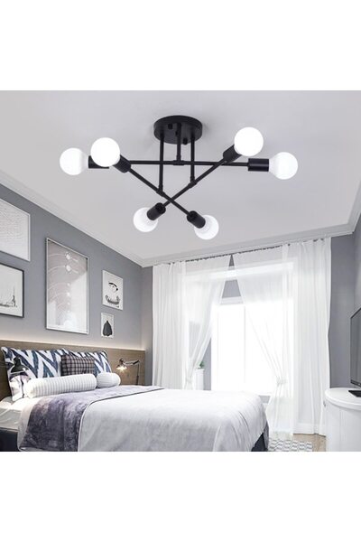 MACVI ® Modern Chandelier, Nordic industrial design, black finish, 6 adjustable arms.