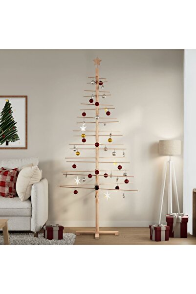 vidaxl شجرة عيد الميلاد الخشبية للزينة 210 سم من خشب الصنوبر الصلب