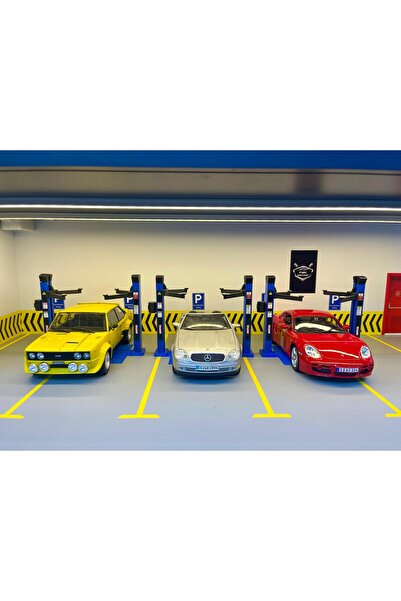 FMK HOBBY 1:18 Scale Vehicle Lift Set – 3-Piece Garage and Service Diorama Accessory – Blue