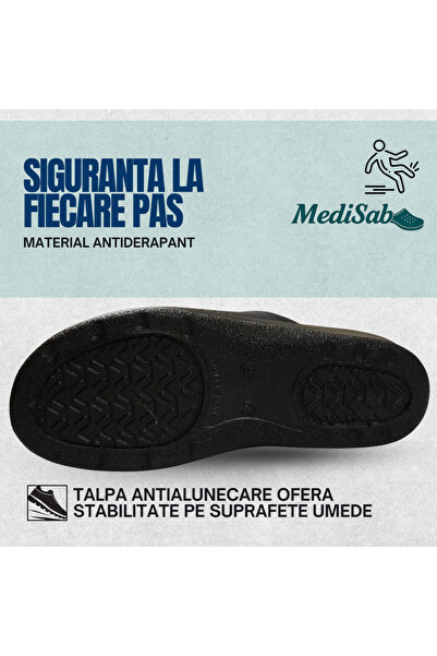 MediSab Ultra light anatomical medical clogs, natural leather, black with elastic, unisex