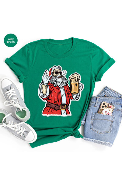 MAGORS تيشيرت روك قطني مطبوع عليه عيد الميلاد نويل بأكمام قصيرة وقصة عادية