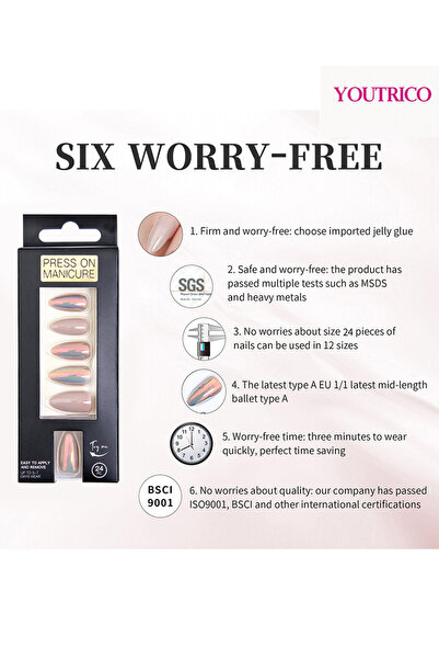 Youtrico Women cat-eye false nails,smooth mirror,diamond-cut,party and gathering press on nails