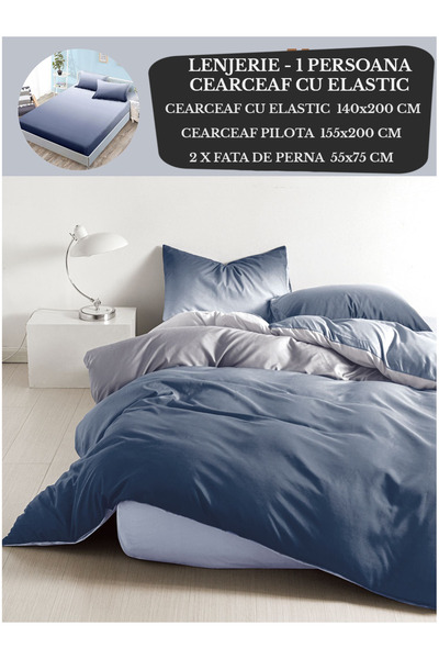 Patul Single bed linen, Sulfur, Fine Cotton, Fitted sheet 140x200, 4 Pieces