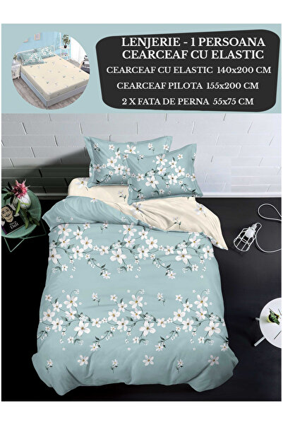 Patul Single bed linen, Sulfur, Fine Cotton, Fitted sheet 140x200, 4 Pieces