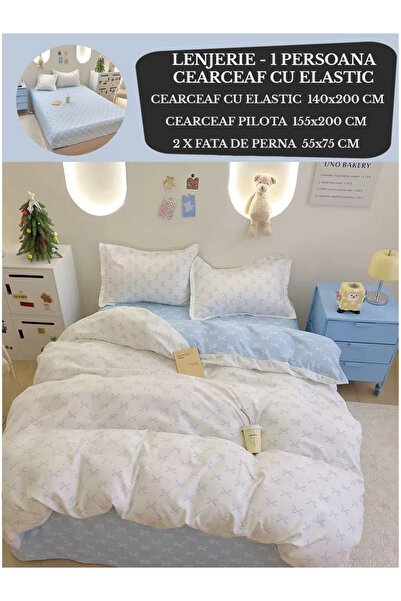 Patul Single bed linen, Sulfur, Fine Cotton, Fitted sheet 140x200, 4 Pieces