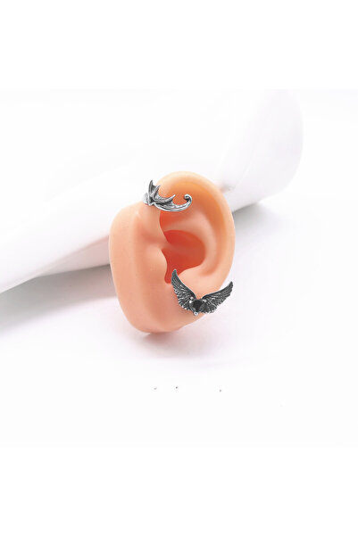 Viking Ear Cuff Zircon Heart Wing Design Nail Model S+ Quality 316L Stainless Tarnish-Free Steel Earring Single Piece