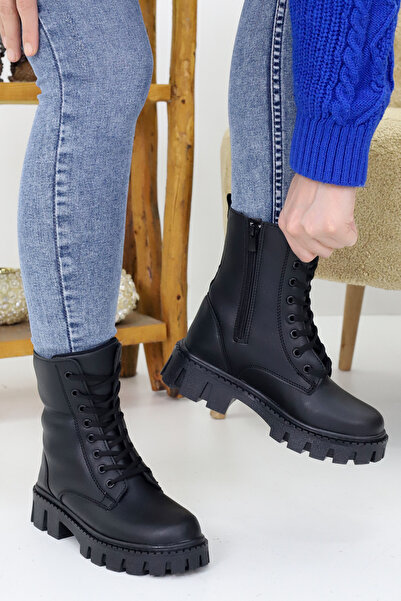 Emax Γυναικείες μπότες με κορδόνια με φερμουάρ και χοντρή σόλα Χειμερινές αδιάβροχες 505