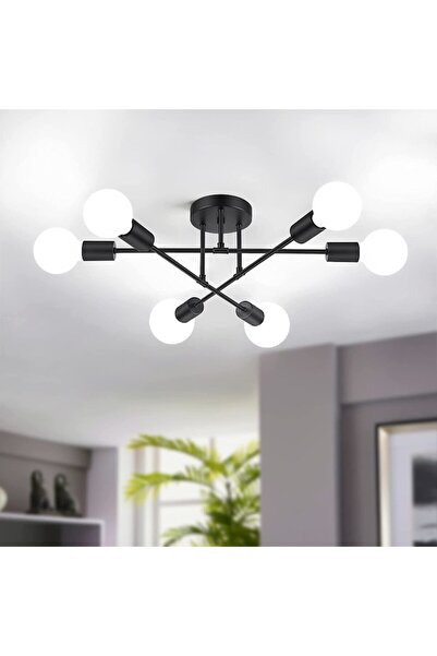 MACVI ® Modern Chandelier, Nordic industrial design, black finish, 6 adjustable arms.