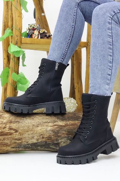 Emax Kadın Bağcıklı Fermuarlı Kalın Taban Postal Bot Kışlık Su Geçirmez 505