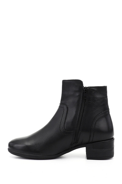 GÖNDERİ(R) Women's Black Zippered Thick Heeled Genuine Leather Boots