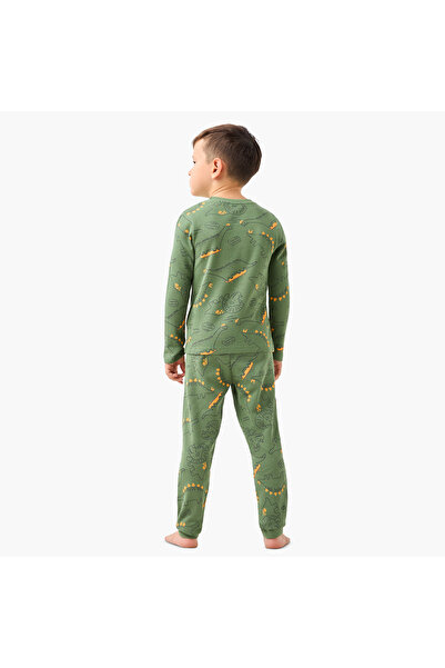 Juniors Dinosaur Print Long Sleeves T-shirt and Pyjama Set