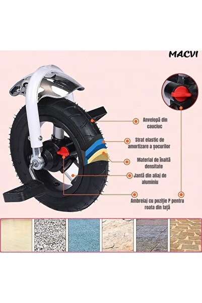 MACVI ® Multifunctional Tricycle, 360° seat, sleep position, rubber wheels, adjustable handle.