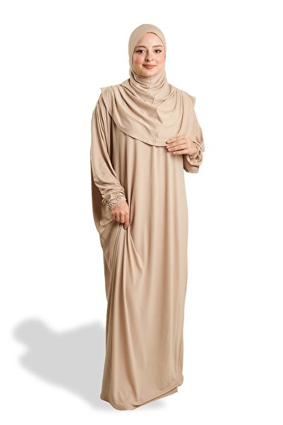 HÜRREM BONE Beige One Piece Prayer Dress Viscose Plain 2503_12