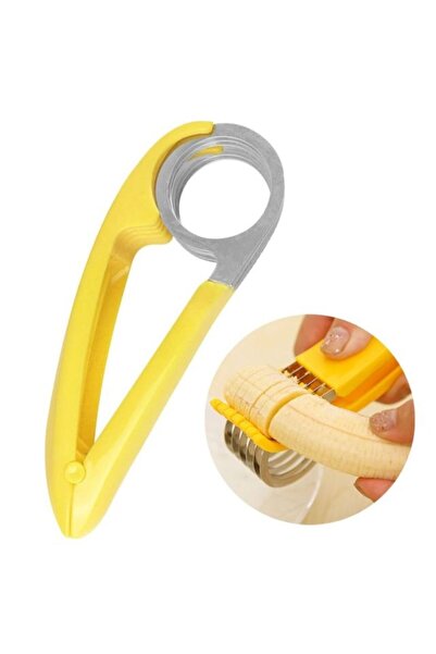 MACVI ® Manual Banana Slicer, Stainless Steel Blades, Ergonomic Design, Easy to Clean, Yellow.