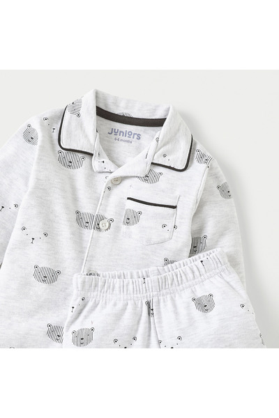 Juniors Bear Print Long Sleeves Shirt and Elasticated Pyjama Set