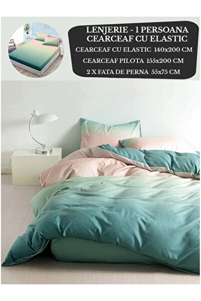 Patul Single bed linen, Sulfur, Fine Cotton, Fitted sheet 140x200, 4 Pieces