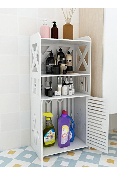 Generic خزانة تخزين حمام مستقلة مقاومة للماء مع أبواب مزدوجة وأرفف ثابتة