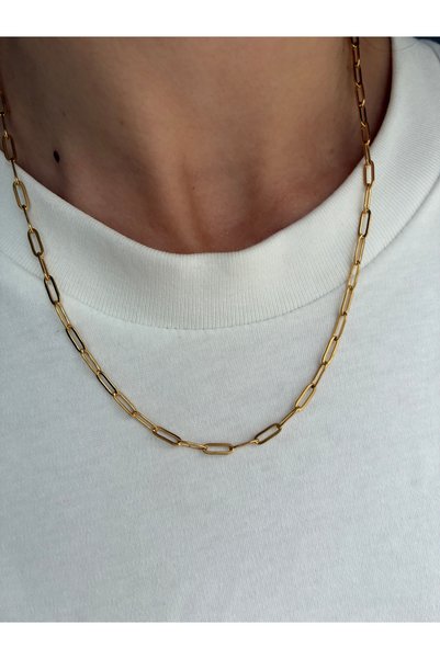 DeNors Basic Paperclip Chain Necklace 40+5 cm |   Unisex Gold Necklace |   Stylish and Minimal Jewelry | Unisex Necklace