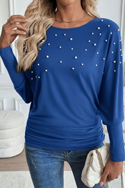 Mossta Crew Neck Pearl Viscose Blouse - Saks