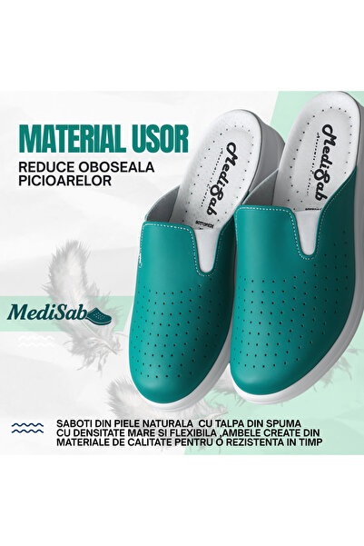 MediSab Ultra light anatomical medical clogs, natural leather, green color with elastic