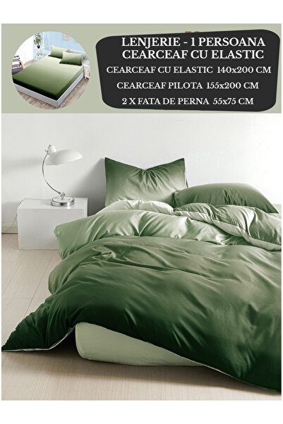 Patul Single bed linen, Sulfur, Fine Cotton, Fitted sheet 140x200, 4 Pieces