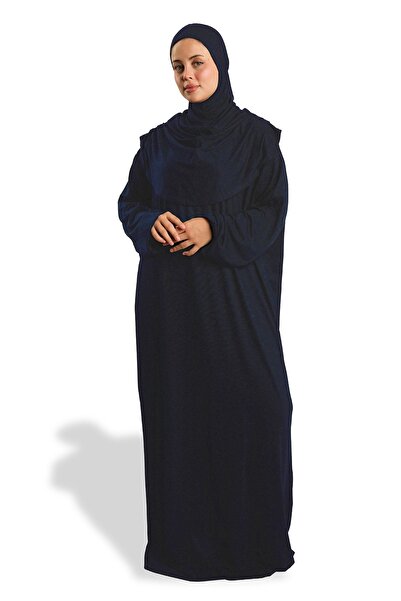 HÜRREM BONE Navy Blue One Piece Prayer Dress Viscose Plain 2503_02