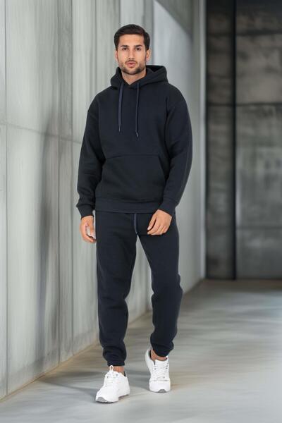 Valiberta Fleece-Lined Kangaroo Pocket Sweatshirt - 3 Thread Fleece-Lined Rubber Cuffs Men's Sweatpants - Tracksuit Set