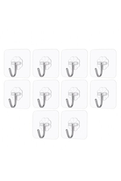 MACVI ® Set of 10 Transparent Adhesive Hooks, Waterproof, Rotatable 180°, Reusable, Durable.