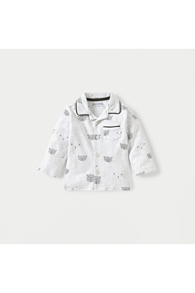 Juniors Bear Print Long Sleeves Shirt and Elasticated Pyjama Set
