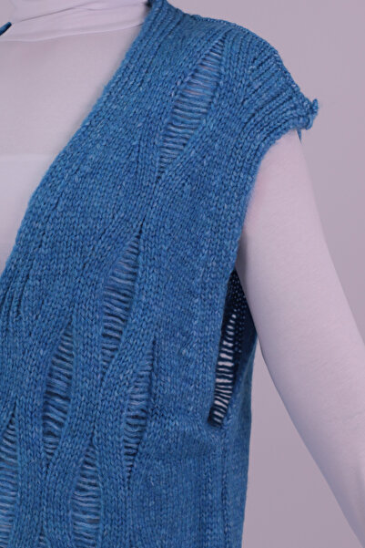 armonika Women's Blue V-Neck Knitwear Sweater Arm-26K136014