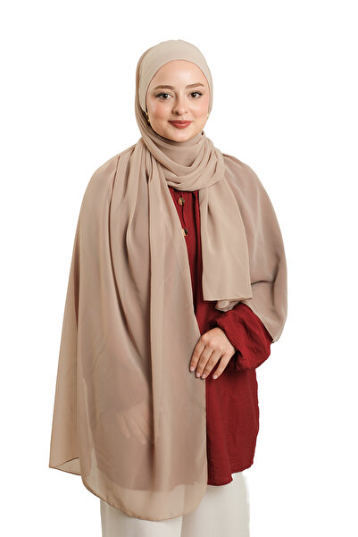 HÜRREM BONE Beige Practical Ready-To-Wear Bonnet Shawl Chiffon Plain 2506_12
