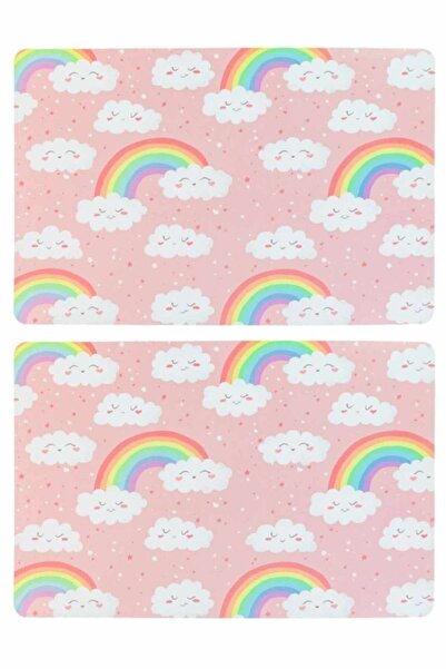 OEM Set suporturi pentru farfurii 2 piese, model pentru fete, curcubeu și nor, multicolor, 43,5x28,5 cm