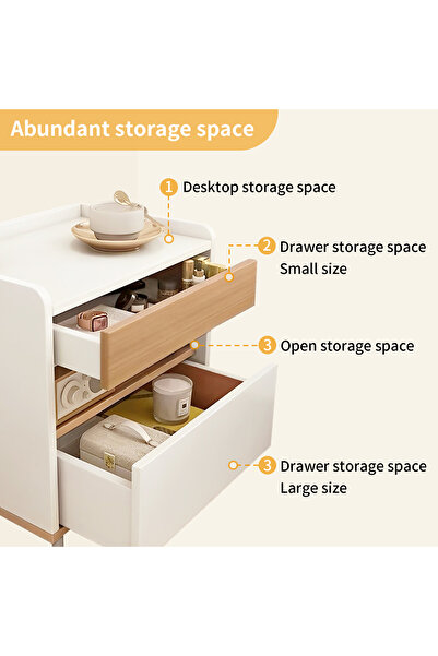 Venpara Bedside Table with Fence Design & 3-Storage Spaces, Sturdy Nightstand with Anti-Slip Mat