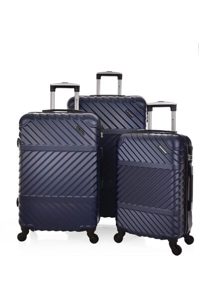 New Travel مجموعة حقائب سفر صلبة من ABS مكونة من 3 قطع (28/24/20) - أزرق غامق