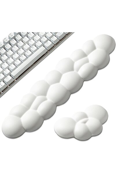 Leolee مسند معصم كلاود للوحة المفاتيح والماوس، مصنوع من جلد البولي يوريثان الأبيض، مع قاعدة غير قابلة للانزلاق