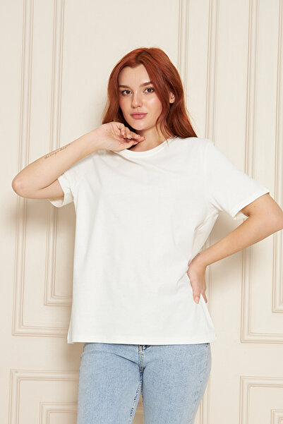 Tight Lady Super Quality Women's 100% Cotton Ecru Crew Neck Oversized Boyfriend T-Shirt
