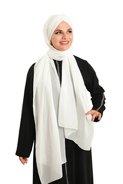 HÜRREM BONE Cream Practical Ready-To-Wear Bonnet Shawl Chiffon Draped 2507_40