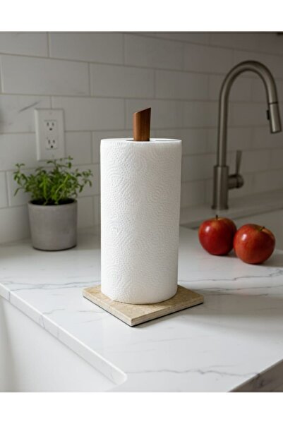 FARALYAHOME Natural Travertine Marble Towel Rail with Wooden Handle 14X14 cm