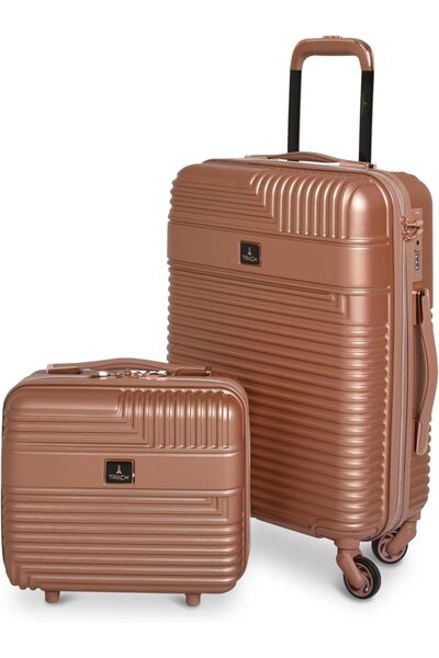 Track طقم أمتعة ABS صلب بأربع عجلات مكون من قطعتين (وردي ذهبي وردي)