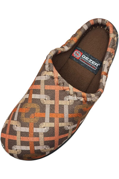 GEZER Women's slippers, brown with geometric pattern, comfortable and warm, size 38, 24 centimeters