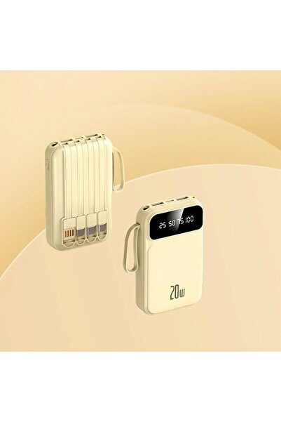 OEM External battery 10000mAh, fast charging 20W, Fast Charge, with flashlight and LED display, cream