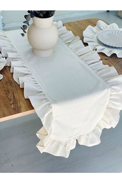 RH Rosehan Natural Frilly Runner Cover Cotton Vintage Ecru 40 X 110 cm