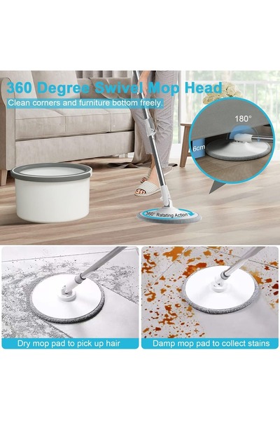 Roam shop Home 360 Degree Spin Mop with Bucket with Self Separation Clean Water System and 4 Cleaning Pads