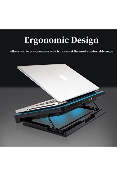 Aputue Laptop Cooling Pad — Dual Quiet Fans, Adjustable Height, USB-Powered, Blue LED (12–17")