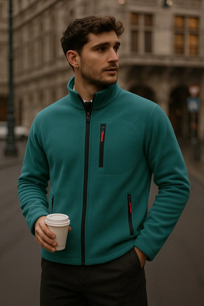 COMBİNE MİCHAİL Erkek Dik Yaka Fermuarlı Çağla Bol Polar