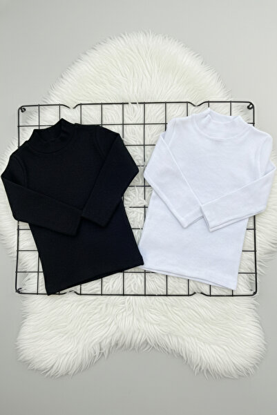 nacar çarşı Двойна опаковка за момиче и момче Черно-бял боди с ребра, полуцип...