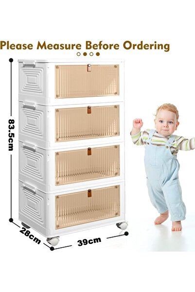 Gogoya 4-Tier Plastic Storage Boxes with Lids, Stackable, Foldable, with Wheels