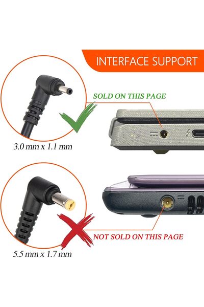 Generic LZUMWS charger with special 3.0×1.1 mm connector, compatible with Acer Aspire laptops (single port)