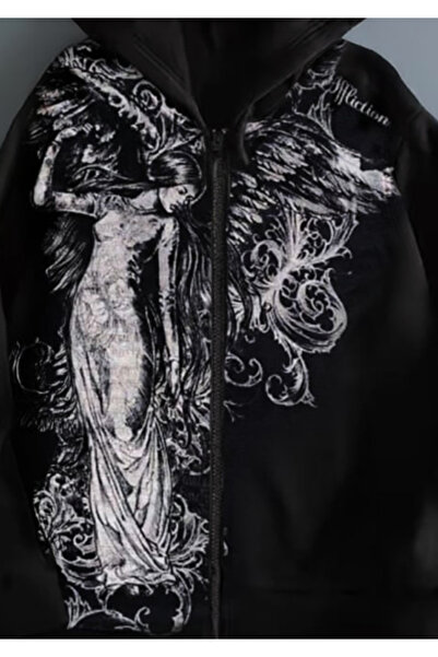 Köstebek Black Vintage Angel Affliction Cyber Grunge Y2K Hooded Unisex Hooded